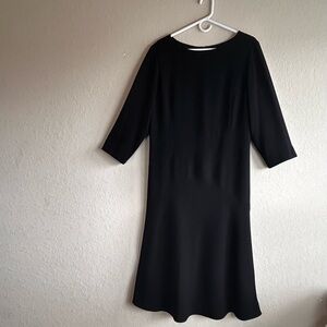 VINTAGE David Warren New York Dress Size 14 Black Midi 3/4 Sleeve Lined Flared
